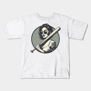 baseball badass girl Kids T-Shirt